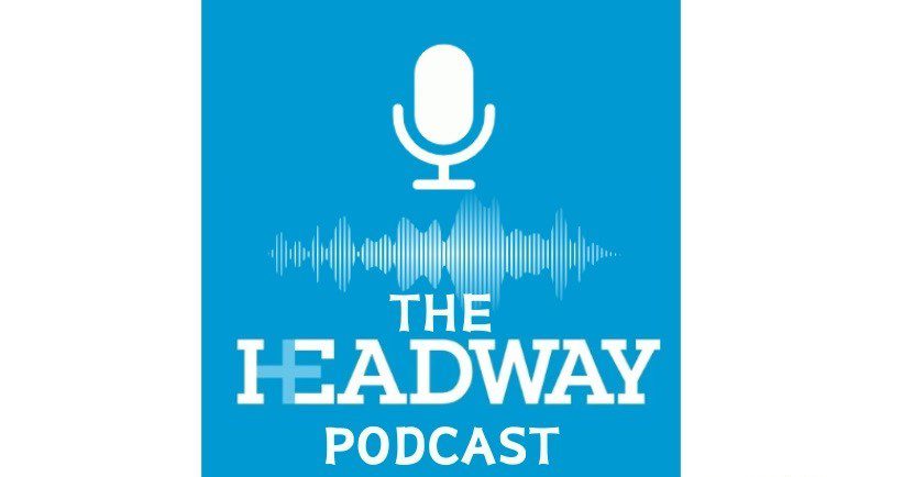 image showing a microphone, sound waves and the wording: The Headway Podcast